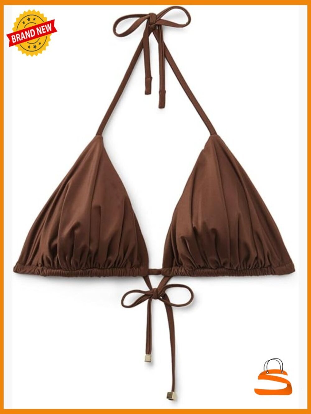 Shiny Satin Triangle Bikini Top with Removable Padding XS